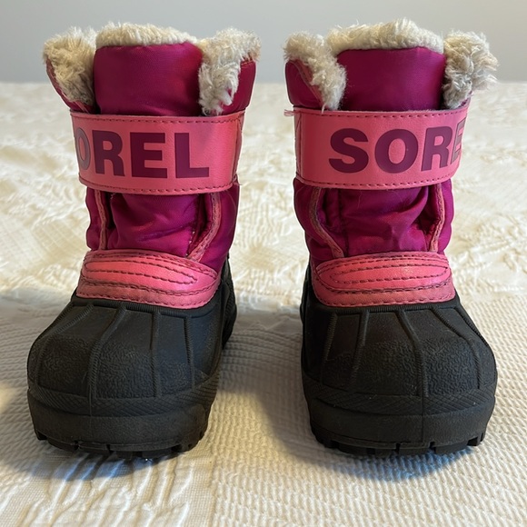 Sorel Snow Commander winter boots, toddler, pink/black, faux fur, little kids 5 - Picture 6 of 9